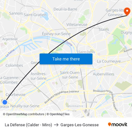 La Défense (Calder - Miro) to Garges-Les-Gonesse map