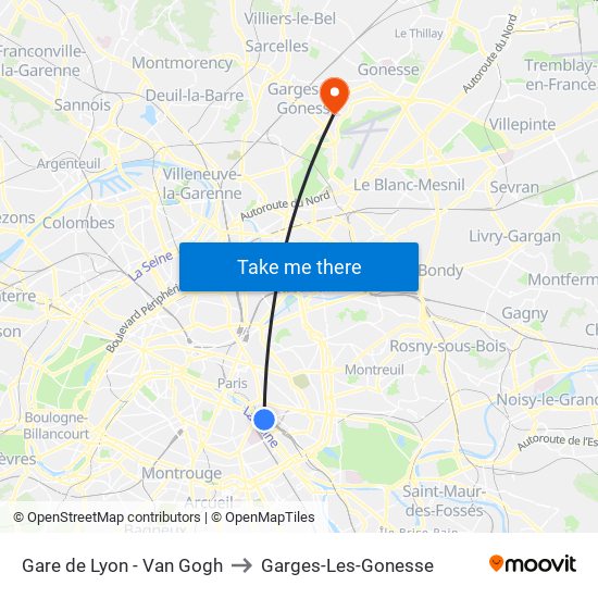 Gare de Lyon - Van Gogh to Garges-Les-Gonesse map