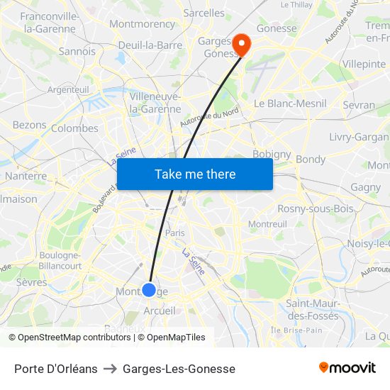 Porte D'Orléans to Garges-Les-Gonesse map