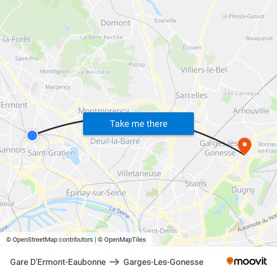 Gare D'Ermont-Eaubonne to Garges-Les-Gonesse map