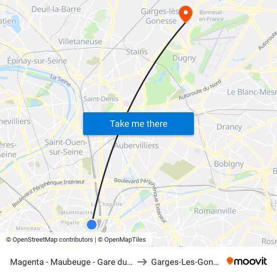 Magenta - Maubeuge - Gare du Nord to Garges-Les-Gonesse map