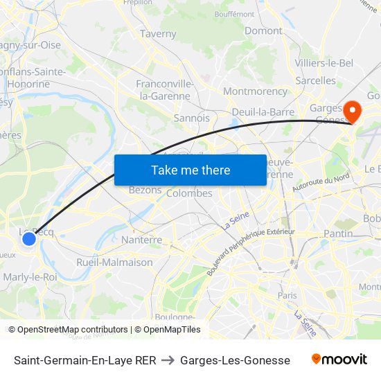 Saint-Germain-En-Laye RER to Garges-Les-Gonesse map