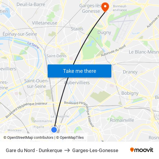 Gare du Nord - Dunkerque to Garges-Les-Gonesse map