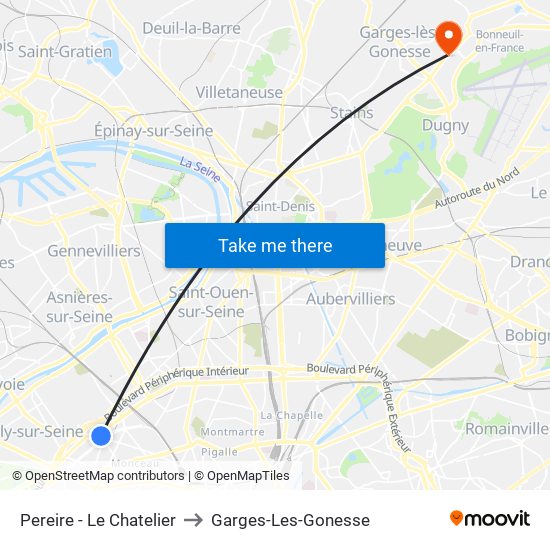 Pereire - Le Chatelier to Garges-Les-Gonesse map