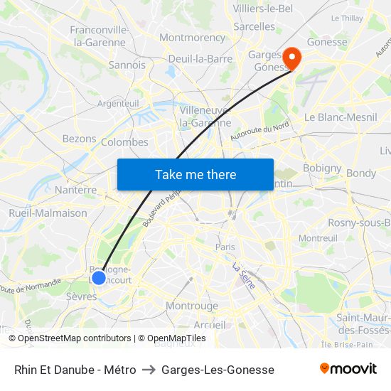 Rhin Et Danube - Métro to Garges-Les-Gonesse map