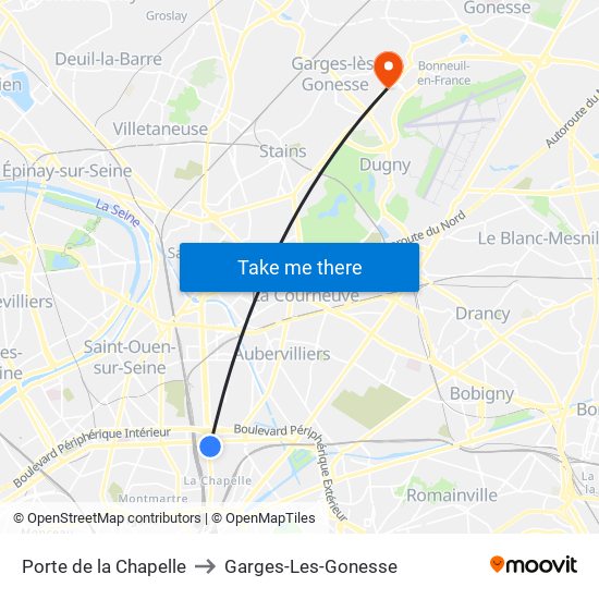 Porte de la Chapelle to Garges-Les-Gonesse map