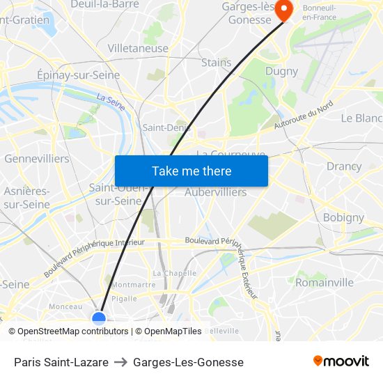 Paris Saint-Lazare to Garges-Les-Gonesse map