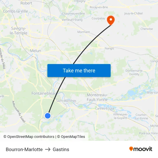 Bourron-Marlotte to Gastins map