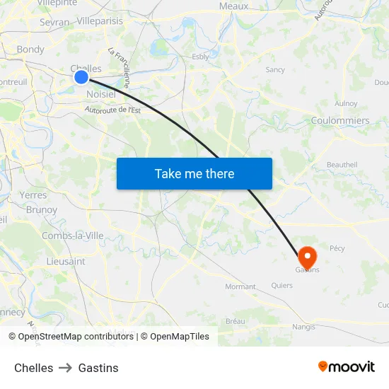 Chelles to Gastins map