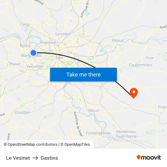 Le Vesinet to Gastins map