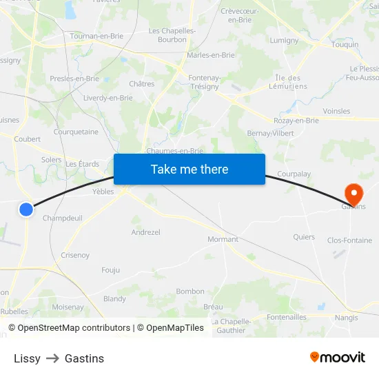Lissy to Gastins map