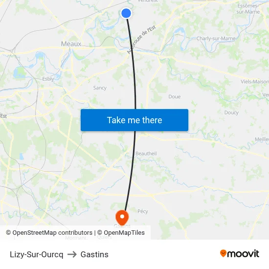 Lizy-Sur-Ourcq to Gastins map