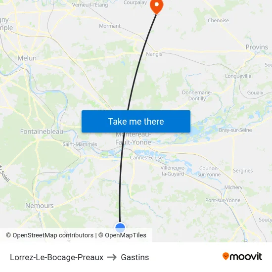 Lorrez-Le-Bocage-Preaux to Gastins map