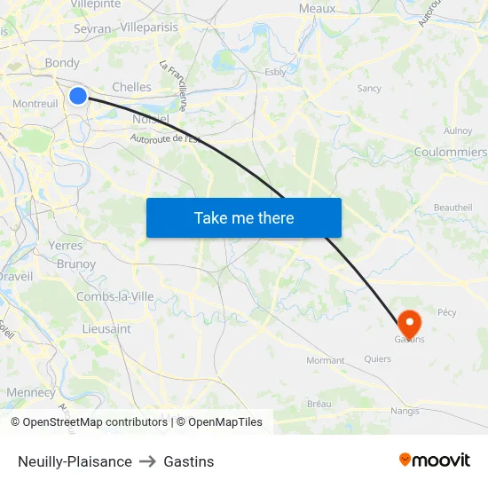 Neuilly-Plaisance to Gastins map