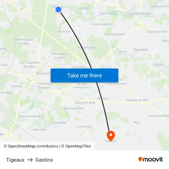 Tigeaux to Gastins map