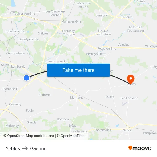 Yebles to Gastins map