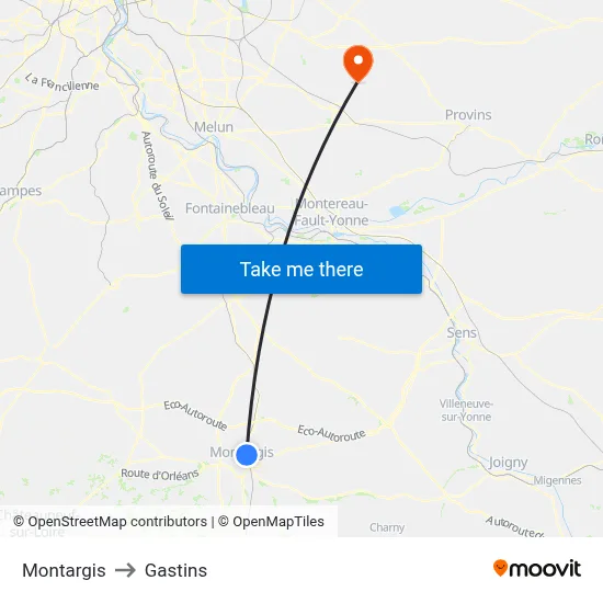Montargis to Gastins map