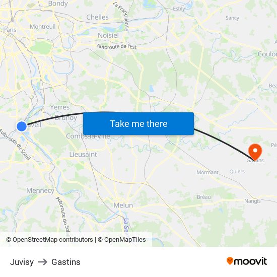 Juvisy to Gastins map