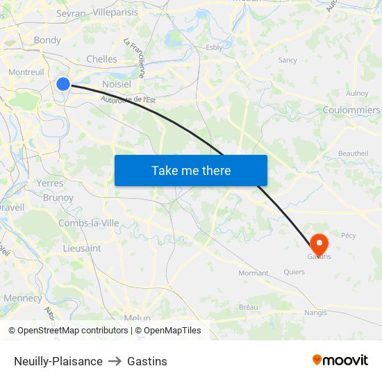 Neuilly-Plaisance to Gastins map
