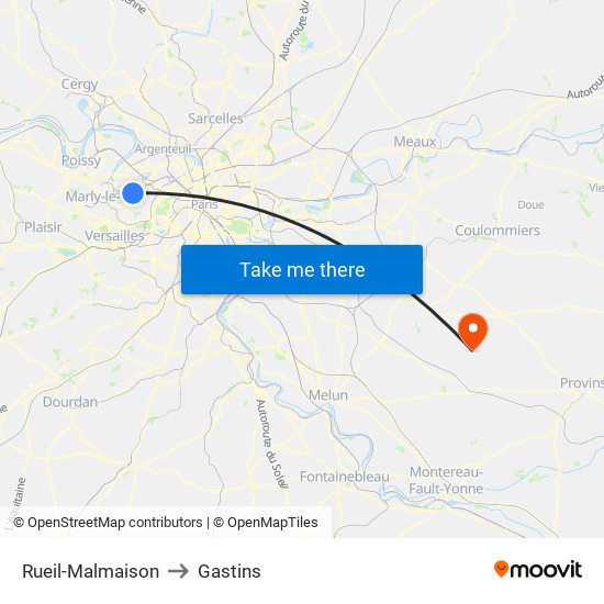 Rueil-Malmaison to Gastins map