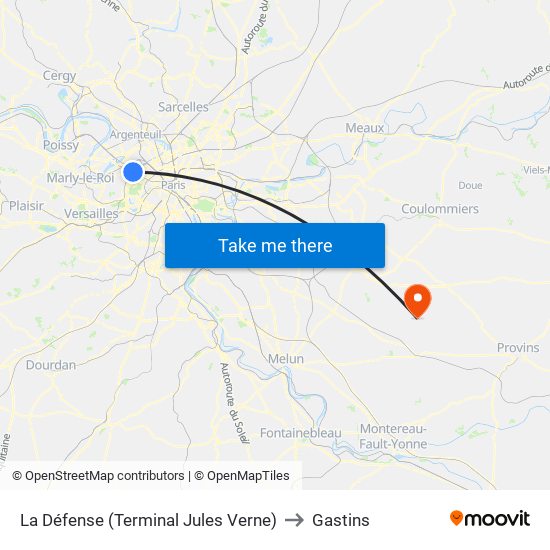La Défense (Terminal Jules Verne) to Gastins map