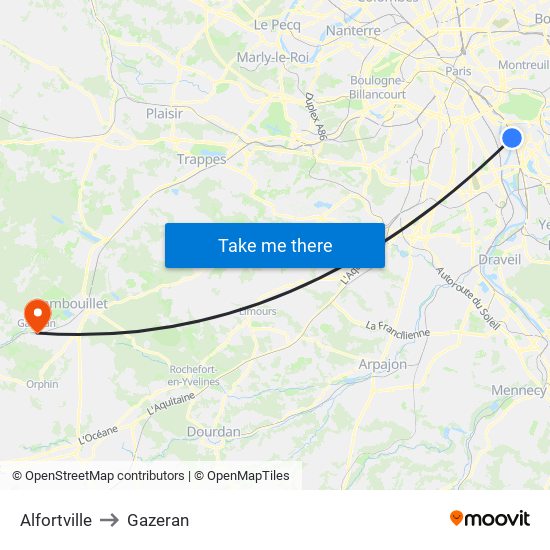 Alfortville to Gazeran map