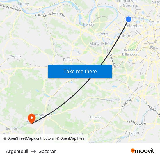 Argenteuil to Gazeran map