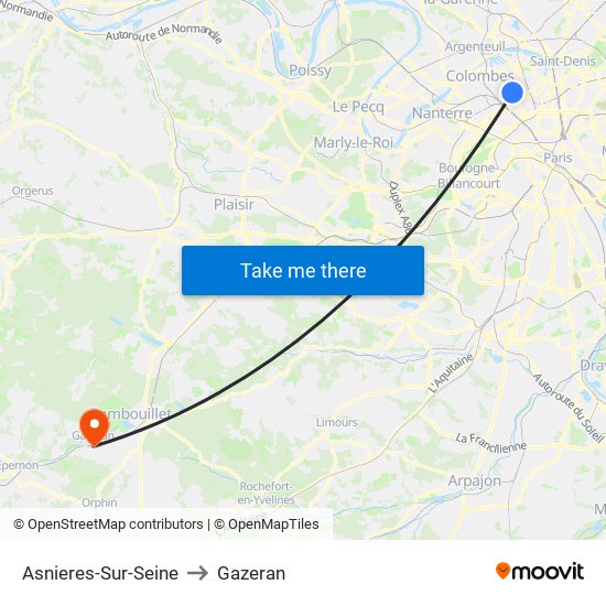 Asnieres-Sur-Seine to Gazeran map