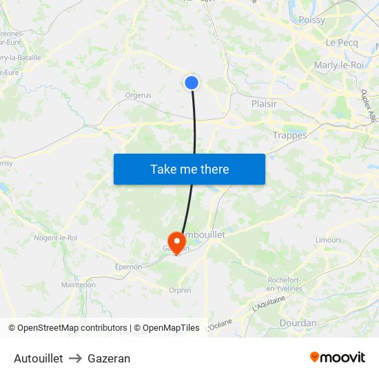 Autouillet to Gazeran map