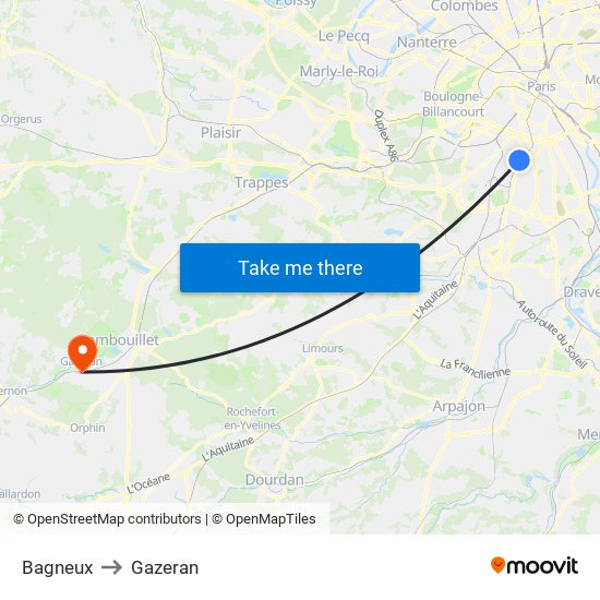 Bagneux to Gazeran map