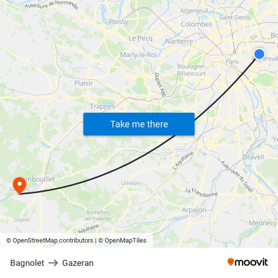 Bagnolet to Gazeran map
