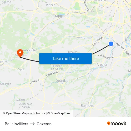 Ballainvilliers to Gazeran map