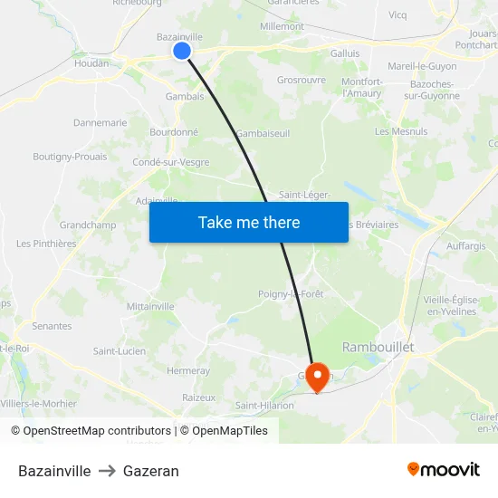 Bazainville to Gazeran map