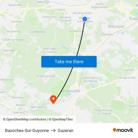 Bazoches-Sur-Guyonne to Gazeran map