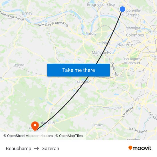 Beauchamp to Gazeran map