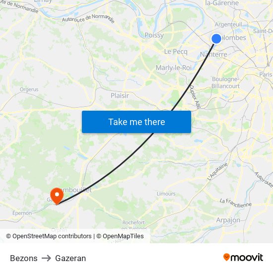 Bezons to Gazeran map
