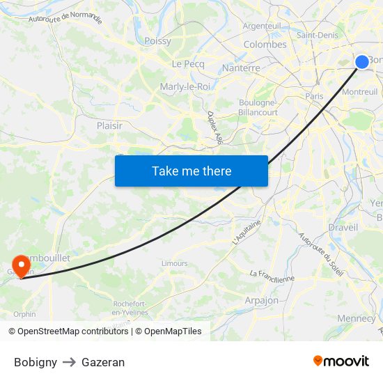 Bobigny to Gazeran map