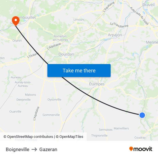 Boigneville to Gazeran map