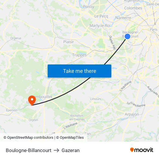 Boulogne-Billancourt to Gazeran map