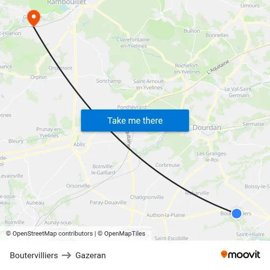 Boutervilliers to Gazeran map