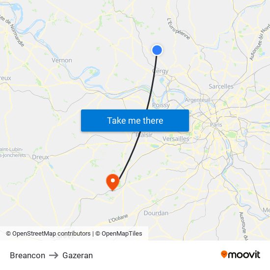 Breancon to Gazeran map