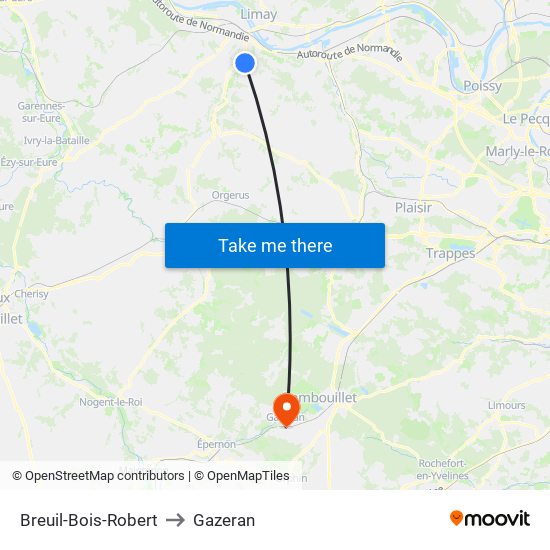 Breuil-Bois-Robert to Gazeran map