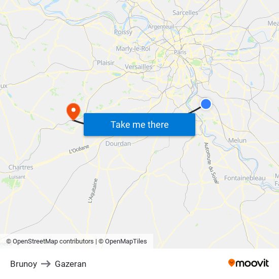 Brunoy to Gazeran map