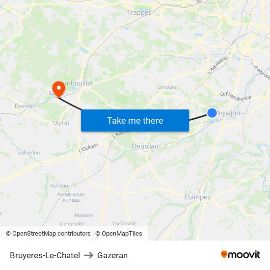 Bruyeres-Le-Chatel to Gazeran map