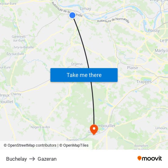 Buchelay to Gazeran map