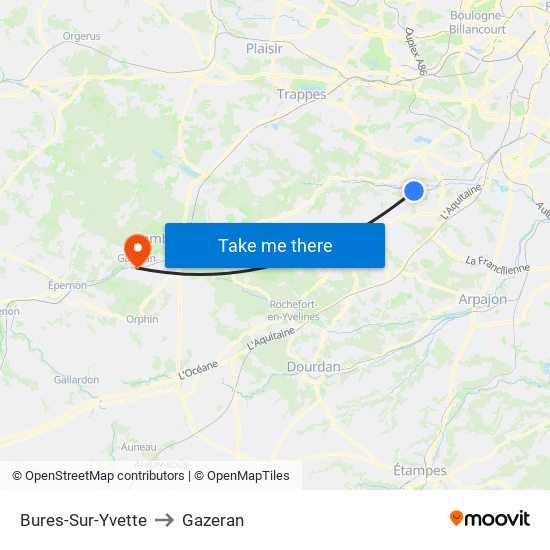 Bures-Sur-Yvette to Gazeran map