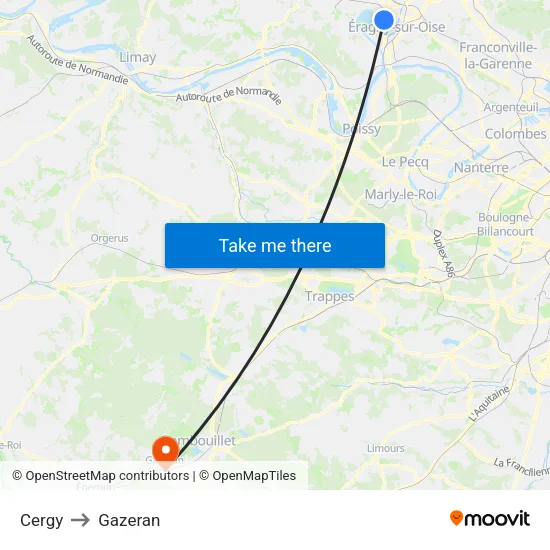 Cergy to Gazeran map