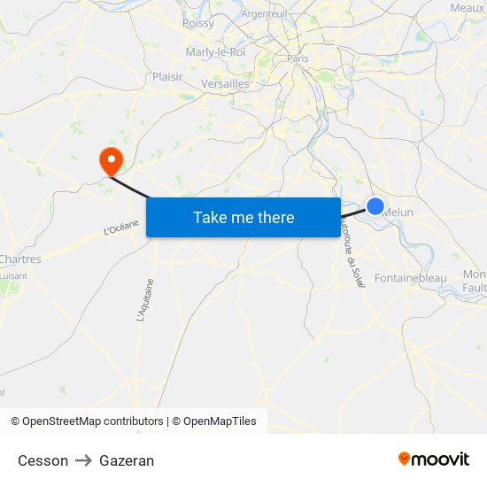 Cesson to Gazeran map