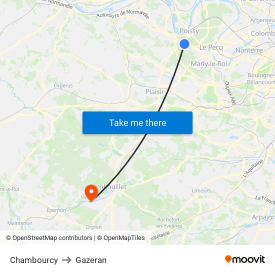 Chambourcy to Gazeran map