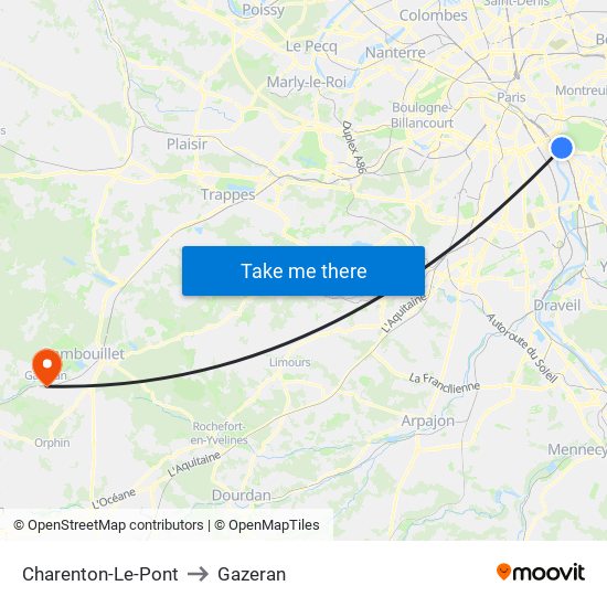 Charenton-Le-Pont to Gazeran map